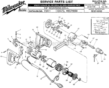 Page A Diagram and Parts List for 1101-1 SER 493-216000 Milwaukee Electric Drill