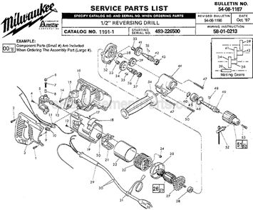 Page A Diagram and Parts List for 1101-1 SER 493-226500 Milwaukee Electric Drill