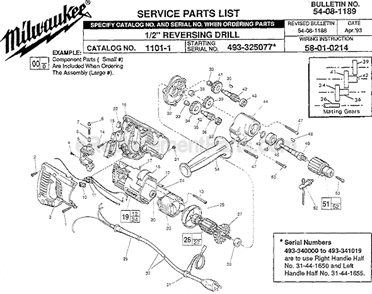 Page A Diagram and Parts List for 1101-1 SER 493-325077 Milwaukee Electric Drill