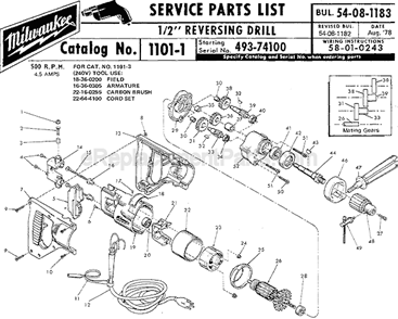 Part Location Diagram of 43-62-0555 Milwaukee Side Handle