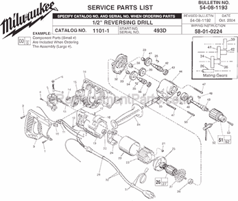 Page A Diagram and Parts List for 1101-1 SER 493D Milwaukee Electric Drill