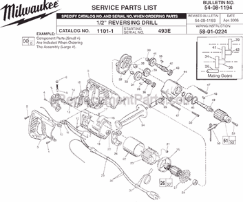 Part Location Diagram of 32-75-3471 Milwaukee Gear, Spindle