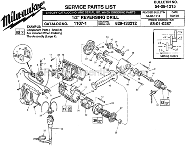 Page A Diagram and Parts List for 1107-1 SER 629-133212 Milwaukee Electric Drill