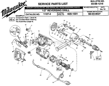 Page A Diagram and Parts List for 1107-4 SER 629-1001 Milwaukee Electric Drill