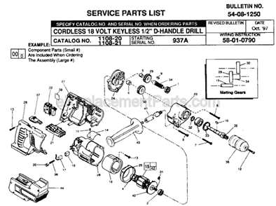 Page A Diagram and Parts List for 1108-21 SER 937A Milwaukee Cordless Drill