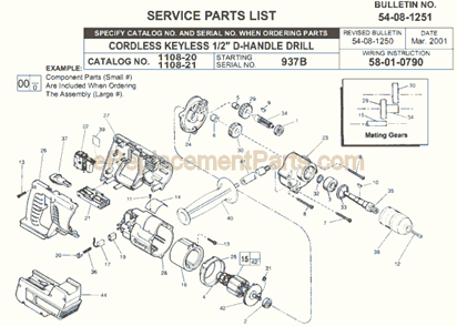 Page A Diagram and Parts List for 1108-21 SER 937B Milwaukee Cordless Drill
