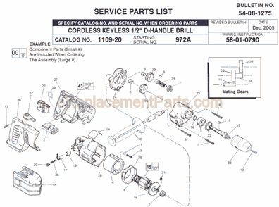 Page A Diagram and Parts List for 1109-20 SER 972A Milwaukee Cordless Drill
