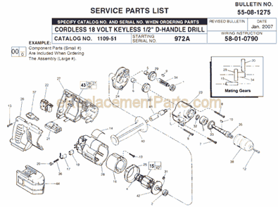 Page A Diagram and Parts List for 1109-51 SER 972A Milwaukee Cordless Drill