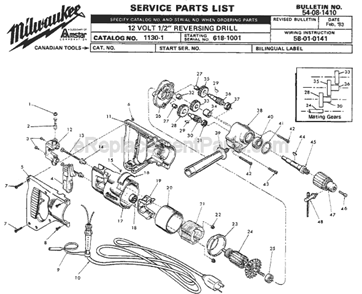 Page A Diagram and Parts List for 1130-1 SER 618-1001 Milwaukee Electric Drill