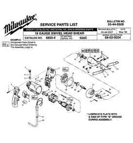 Fig-0 Diagram and Parts List for 6850-4 550C Milwaukee Nibbler & Shears