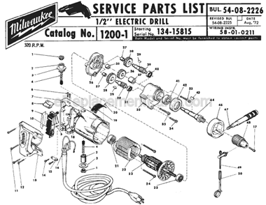 Page A Diagram and Parts List for 1200-1 SER 134-15815 Milwaukee Electric Drill