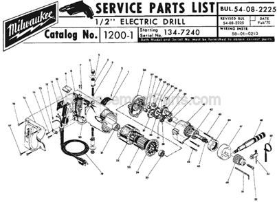 Page A Diagram and Parts List for 1200-1 SER 134-7240 Milwaukee Electric Drill