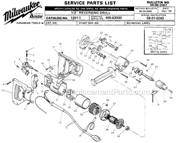Page A Diagram and Parts List for 1201-1 SER 495-63000 Milwaukee Electric Drill