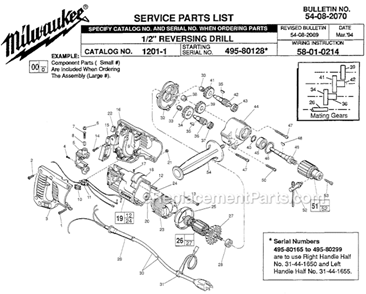 Page A Diagram and Parts List for 1201-1 SER 495-80128 Milwaukee Electric Drill
