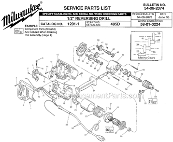 Page A Diagram and Parts List for 1201-1 SER 495D Milwaukee Electric Drill