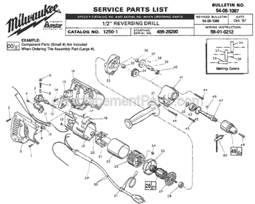 Page A Diagram and Parts List for 1250-1 SER 459-26200 Milwaukee Electric Drill