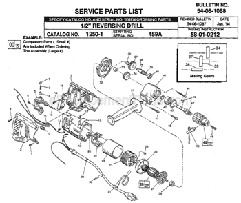 Page A Diagram and Parts List for 1250-1 SER 459A Milwaukee Electric Drill