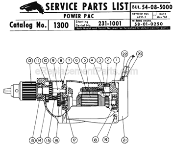 Page A Diagram and Parts List for 1300 SER 231-1001 Milwaukee Cordless Drill