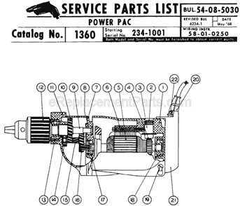 Page A Diagram and Parts List for 1360 SER 234-1001 Milwaukee Cordless Drill
