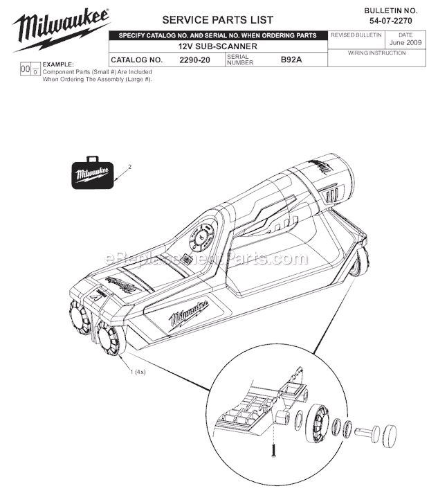 Page A Diagram and Parts List for 2290-21 SER B92A Milwaukee Miscellaneous