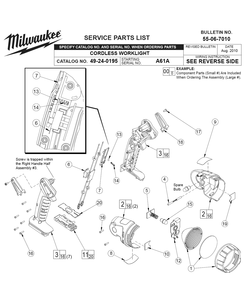 Fig-0 Diagram and Parts List for 49-24-0195 A61A Milwaukee Worklight & Flashlight
