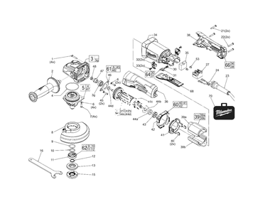 4.5-Inch Compact Angle Grinder With Paddle Switch With Lock-On Diagram and Parts List for 6141-59A H75C Milwaukee Angle Grinder