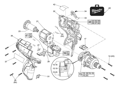 Fig-0 Diagram and Parts List for 2402-059 F15C Milwaukee Electric Drill