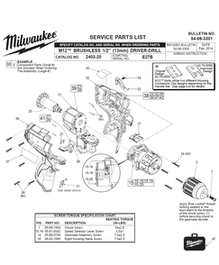 Fig-0 Diagram and Parts List for 2403-20 E27B Milwaukee Cordless Drill