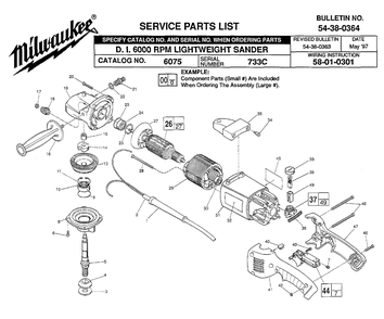 Fig-0 Diagram and Parts List for 6075 733C Milwaukee Sander Polisher