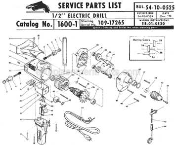 Page A Diagram and Parts List for 1600-1 SER 109-17265 Milwaukee Electric Drill