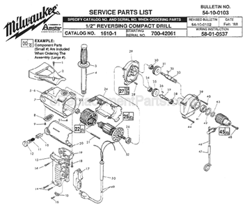 Page A Diagram and Parts List for 1610-1 SER 700-42061 Milwaukee Electric Drill