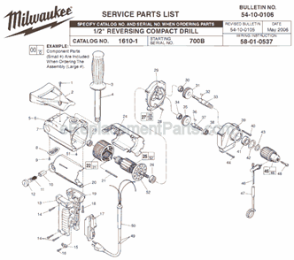 Page A Diagram and Parts List for 1610-1 SER 700B Milwaukee Electric Drill
