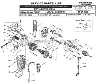Page A Diagram and Parts List for 1620-1 SER 343-32501 Milwaukee Electric Drill