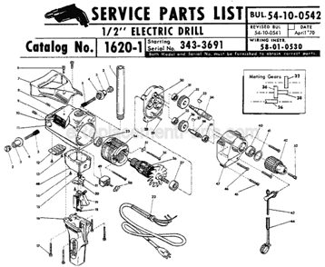 Page A Diagram and Parts List for 1620-1 SER 343-3691 Milwaukee Electric Drill