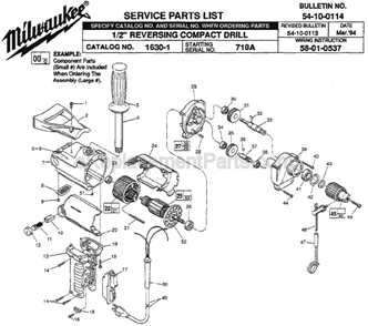 Page A Diagram and Parts List for 1630-1 SER 718A Milwaukee Electric Drill
