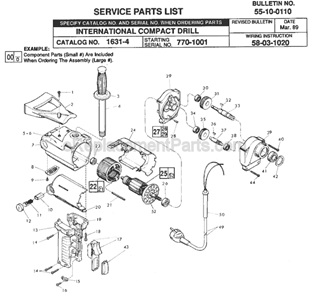 Page A Diagram and Parts List for 1631-4 SER 770-1001 Milwaukee Electric Drill