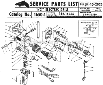 Page A Diagram and Parts List for 1650-1 SER 142-14966 Milwaukee Electric Drill