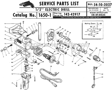 Page A Diagram and Parts List for 1650-1 SER 142-42917 Milwaukee Electric Drill