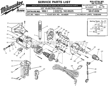 Page A Diagram and Parts List for 1650-1 SER 142-48325 Milwaukee Electric Drill