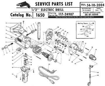 Page A Diagram and Parts List for 1650 SER 117-24987 Milwaukee Electric Drill