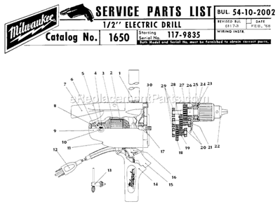 Part Location Diagram of 14-46-0425 Milwaukee Gear Kit