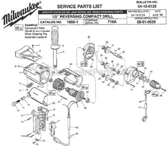Page A Diagram and Parts List for 1660-1 SER 719A Milwaukee Electric Drill