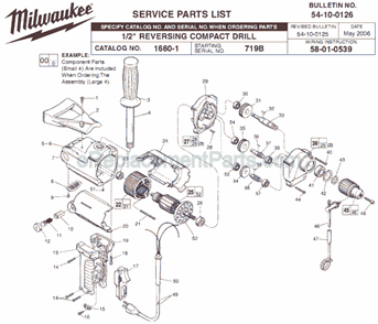 Page A Diagram and Parts List for 1660-1 SER 719B Milwaukee Electric Drill