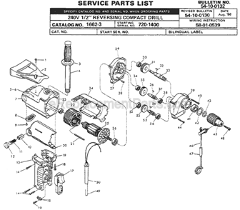 Page A Diagram and Parts List for 1662-3 SER 720-1400 Milwaukee Electric Drill