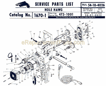 Page A Diagram and Parts List for 1670-1 SER 472-1001 Milwaukee Electric Drill