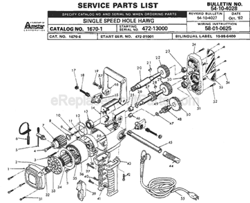 Page A Diagram and Parts List for 1670-1 SER 472-13000 Milwaukee Electric Drill
