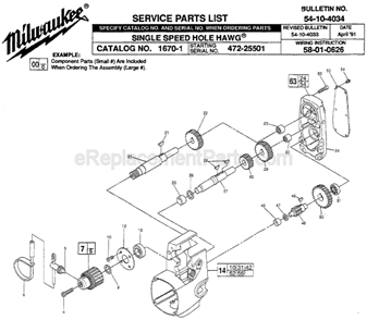 Part Location Diagram of 28-20-1127 Milwaukee Gear Case Cover Assembly