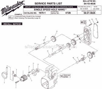 Page A Diagram and Parts List for 1670-1 SER 472B Milwaukee Electric Drill