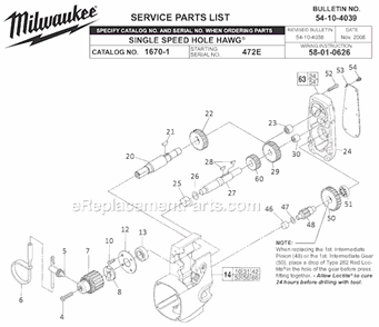 Page A Diagram and Parts List for 1670-1 SER 472E Milwaukee Electric Drill