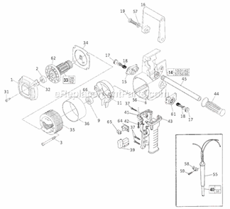 Part Location Diagram of 31-44-1442 Milwaukee R.H. Drill Handle